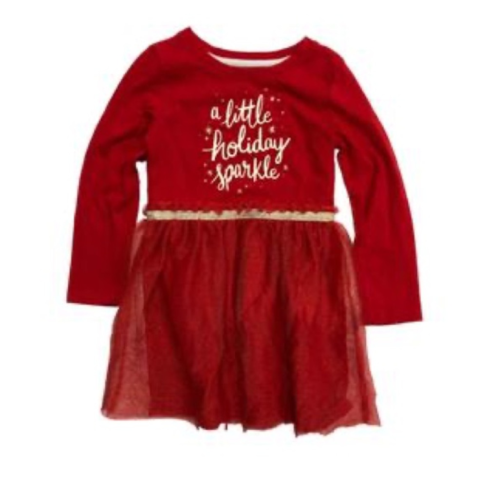 Cat and Jack Girls Red Shimmer Holiday Sparkle Tutu Christmas Dress. Medium